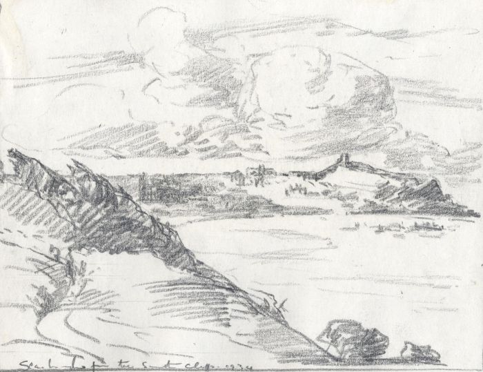 Marcus Adams - 1934 Graphite Drawing, Coastal View