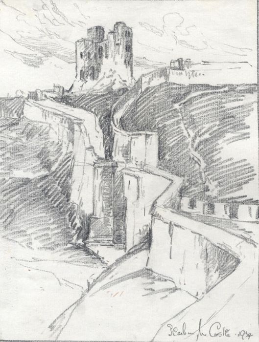 Marcus Adams - 1934 Graphite Drawing, View of Scarborough Castle