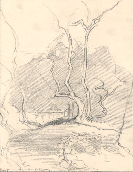 Marcus Adams - Early 20th Century Graphite Drawing, The Curious Stoneway