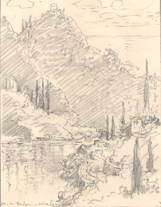 Marcus Adams - Early 20th Century Graphite Drawing, Landscape with Poplars