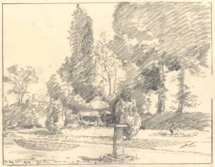 Marcus Adams - 1929 Graphite Drawing, Garden