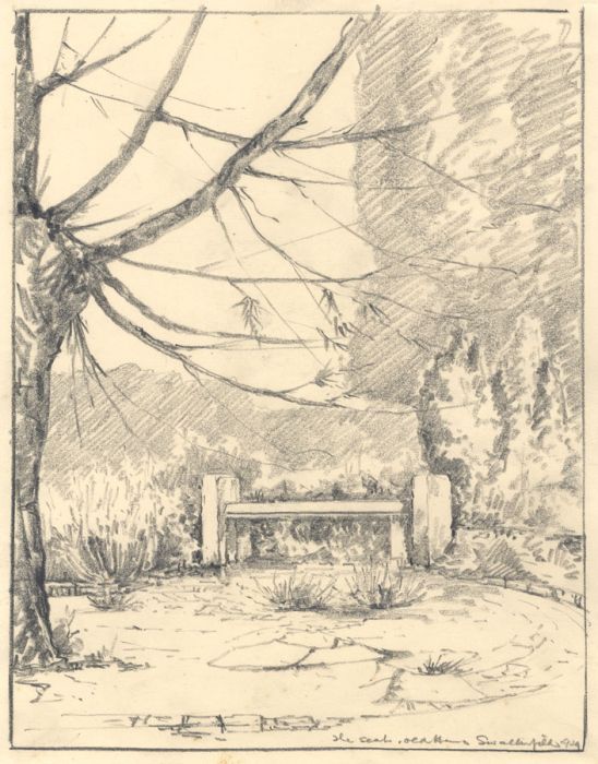 Marcus Adams - 1929 Graphite Drawing, Garden Bench