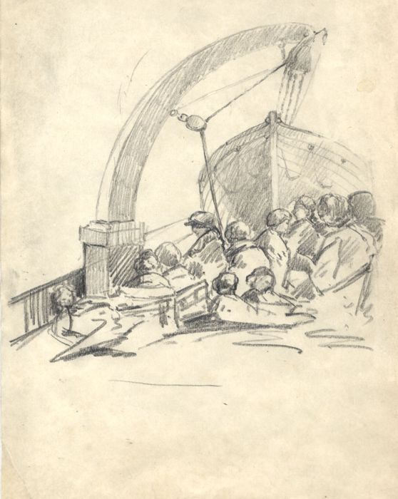 Marcus Adams - Early 20th Century Graphite Drawing, Crowded Boats