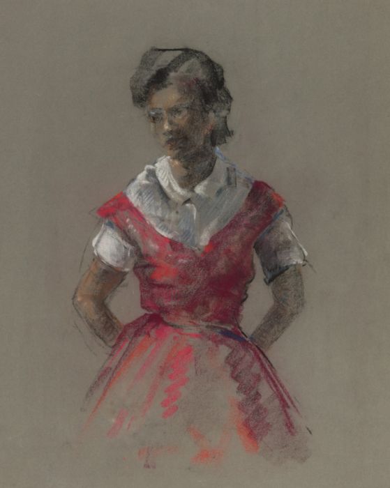 Gilbert Adams - Superb Mid 20th Century Pastel, Portrait of a Woman in Red