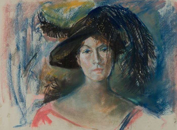 Gilbert Adams - Mid 20th Century Pastel, Woman with Feather in her Hat