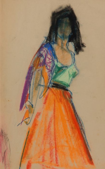 Gilbert Adams - Mid 20th Century Pastel, Woman in a Colourful Costume