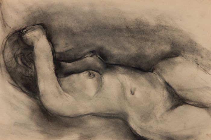Gilbert Adams - Mid 20th Century Charcoal Drawing, Nude Study