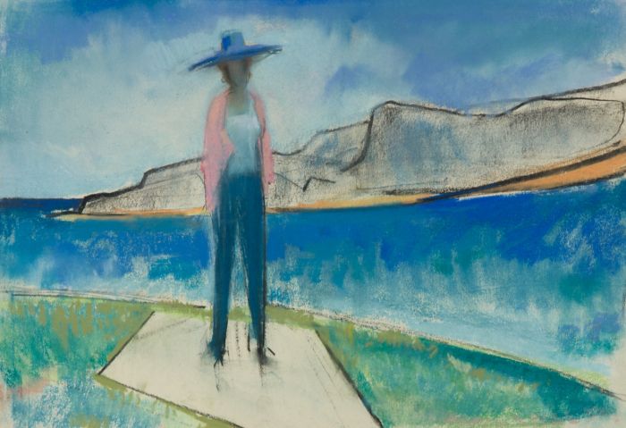 Gilbert Adams - Mid 20th Century Pastel, Woman Before a Seascape