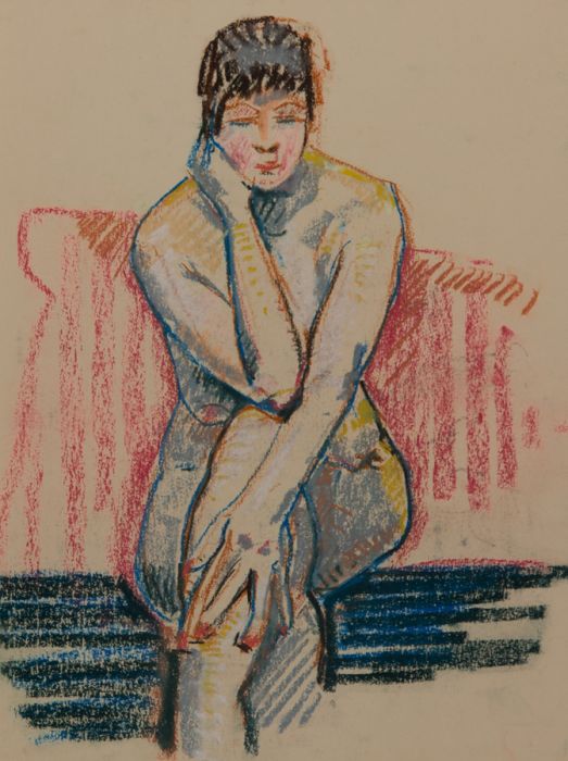 Gilbert Adams - Mid 20th Century Pastel, Nude with Crossed Legs
