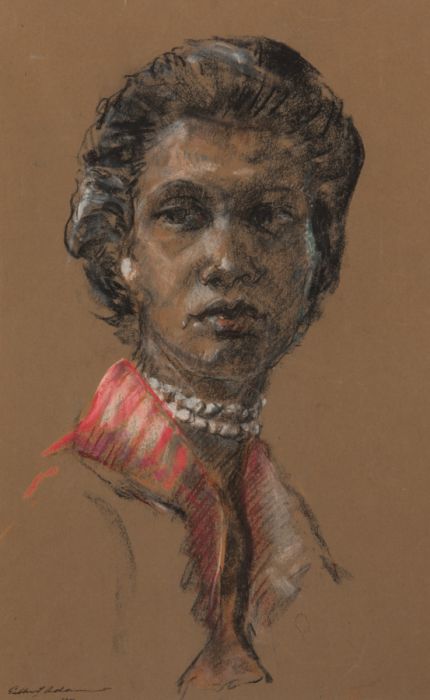 Gilbert Adams - 1957 Pastel, Portrait of a Woman in Pearls