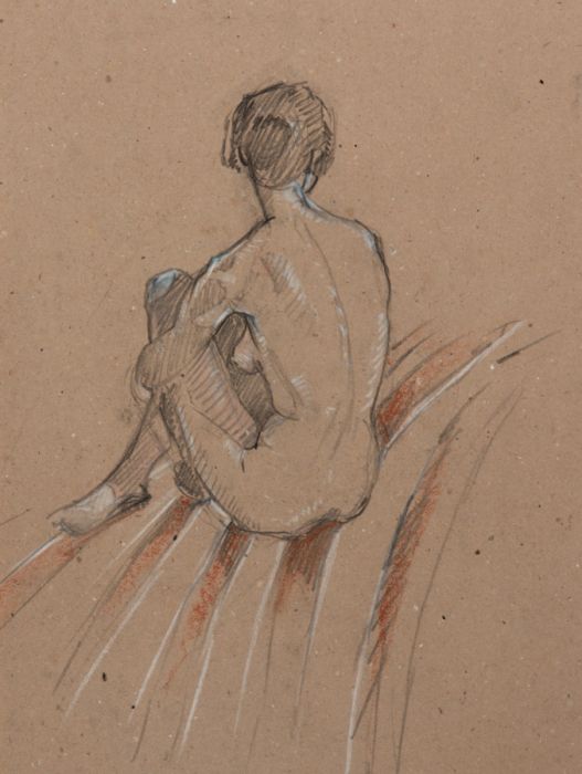 Gilbert Adams - Mid 20th Century Graphite Drawing, Seated Nude from Behind