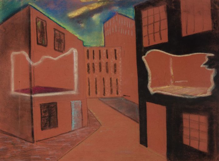 Gilbert Adams - Mid 20th Century Pastel, Surreal Street Scene