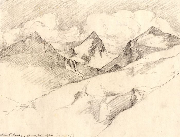 Marcus Adams - 1930 Graphite Drawing, Swiss Mountain Landscape