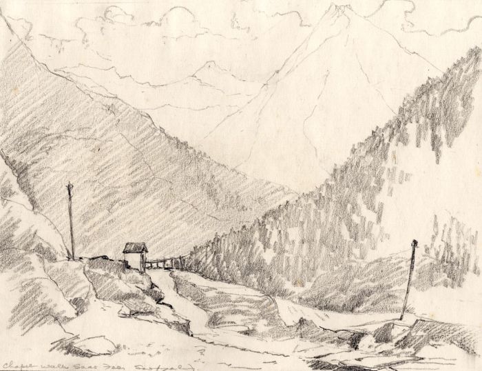 Marcus Adams - Early 20th Century Graphite Drawing, Chapel Walk, Saas-Fee