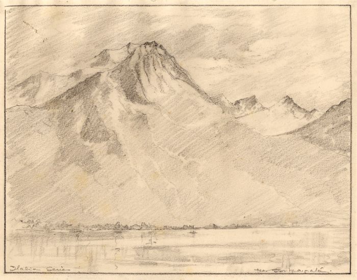 Marcus Adams - Early 20th Century Graphite Drawing, Dramatic Swiss Landscape