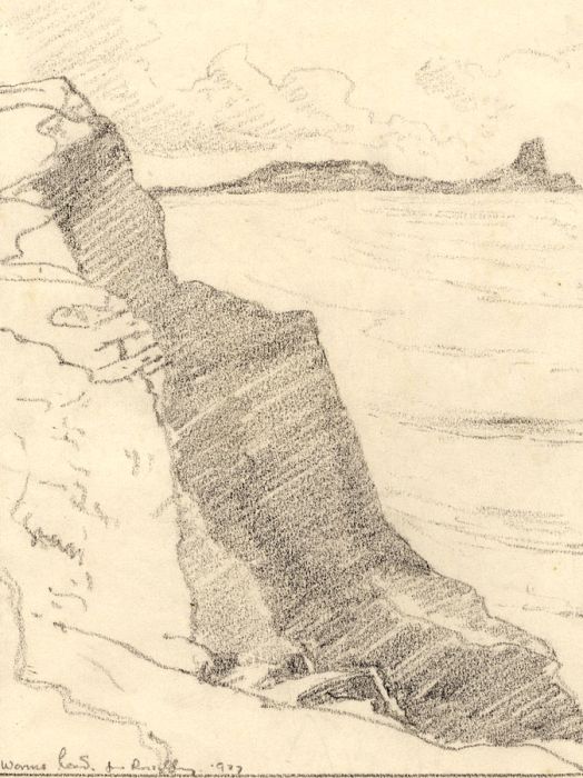 Marcus Adams - 1927 Graphite Drawing, Worm's Head, Rhossili