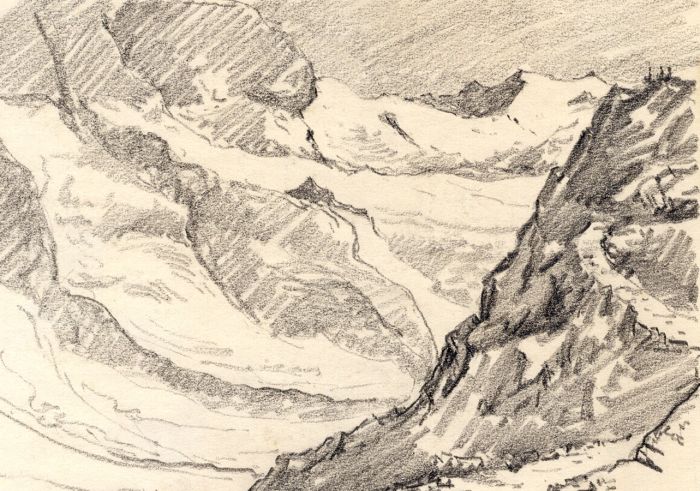 Marcus Adams - Early 20th Century Graphite Drawing, Swiss Mountain Landscape