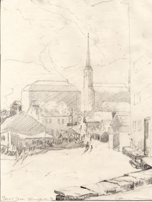 Marcus Adams - Early 20th Century Graphite Drawing, Saas-Fee, Switzerland