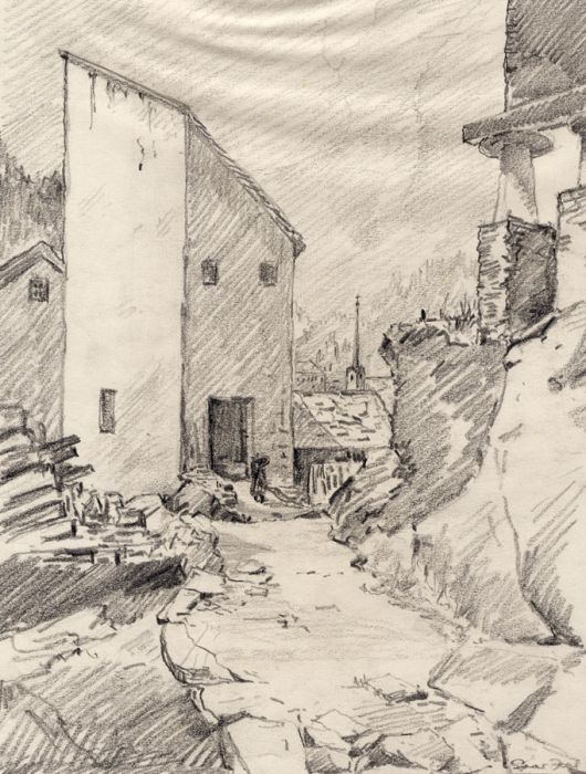 Marcus Adams - 1930 Graphite Drawing, Zermatt, Switzerland