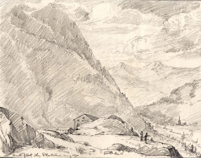 Marcus Adams - 1930 Graphite Drawing, Back of the Swiss Plateau