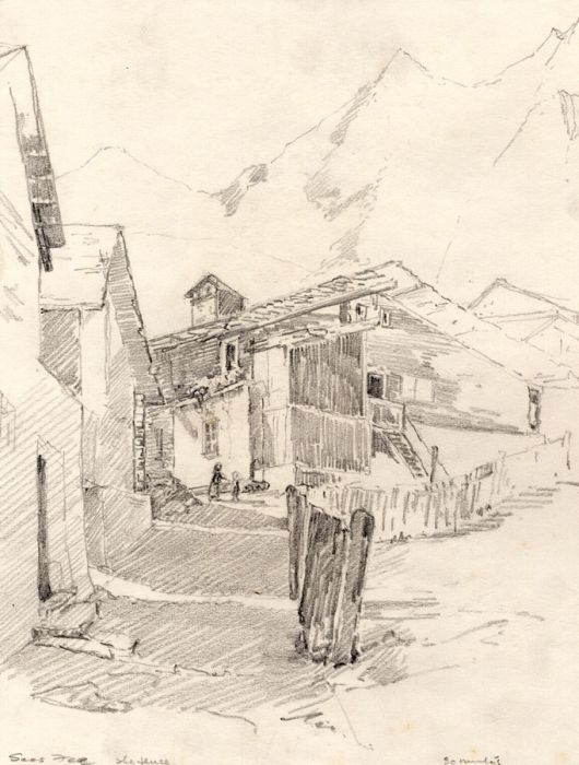 Marcus Adams - Early 20th Century Graphite Drawing, Saas-Fee, Switzerland
