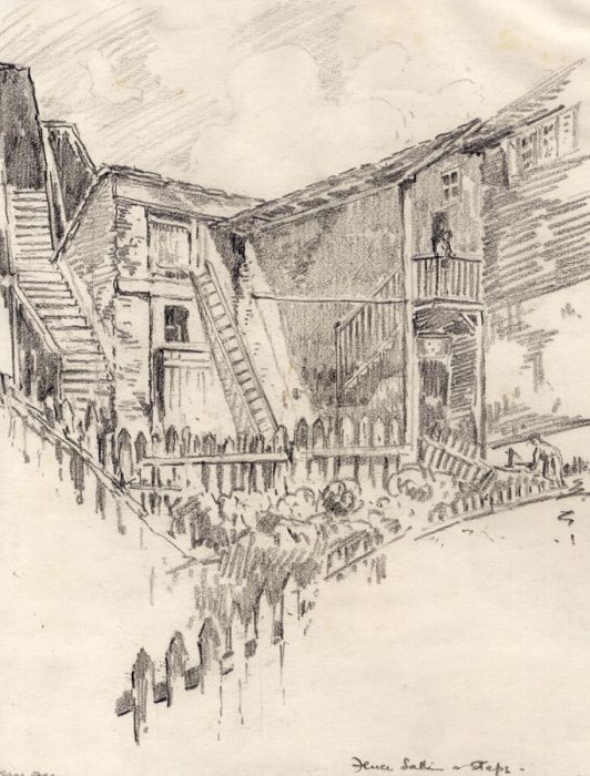 Marcus Adams - Early 20th Century Graphite Drawing, Steps. Saas-Fee
