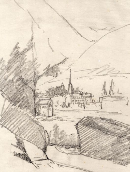 Marcus Adams - Early 20th Century Graphite Drawing, Swiss Landscape