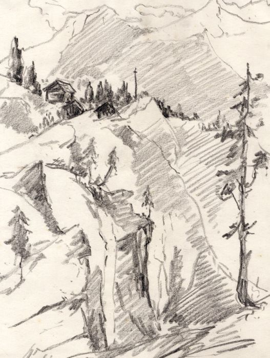 Marcus Adams - Early 20th Century Graphite Drawing, Mountain Side