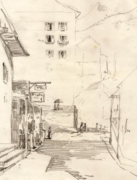 Marcus Adams - Early 20th Century Graphite Drawing, Street Scene