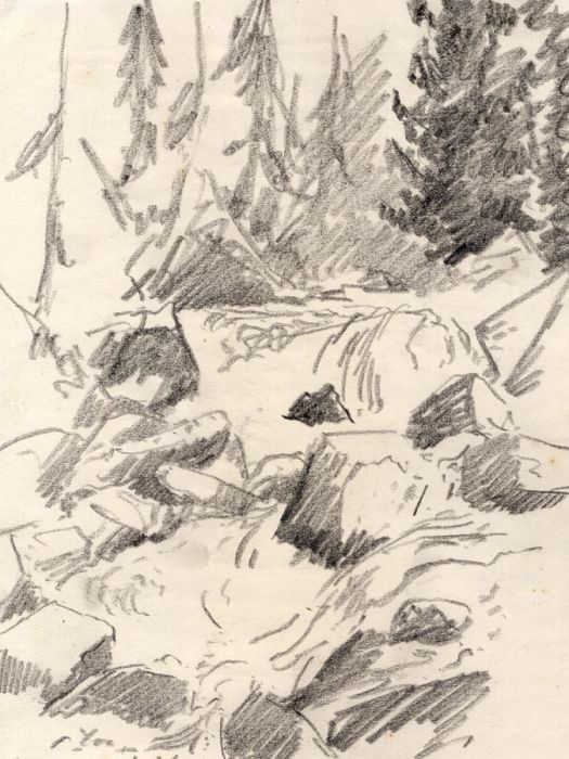 Marcus Adams - Early 20th Century Graphite Drawing, Mountain Stream