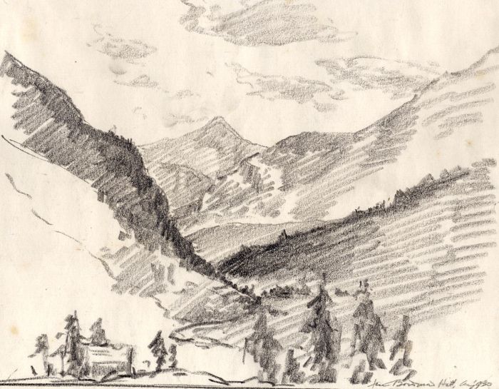 Marcus Adams - Early 20th Century Graphite Drawing, Mountain Landscape
