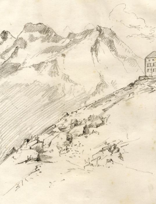 Marcus Adams - Early 20th Century Graphite Drawing, Swiss Mountain Side