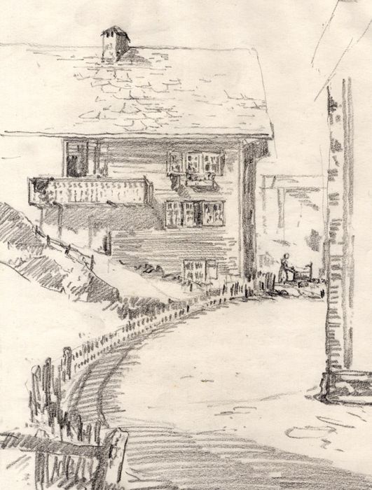Marcus Adams - Early 20th Century Graphite Drawing, Chalet