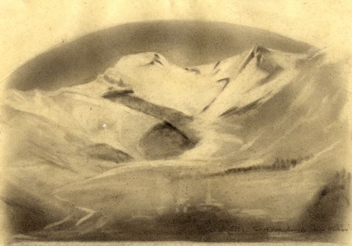 Marcus Adams - Early 20th Century Charcoal Drawing, Saas-Fee in Moonlight