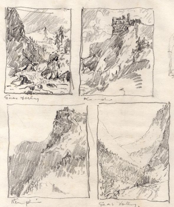 Marcus Adams - Early 20th Century Graphite Drawing, Mountain Landscapes