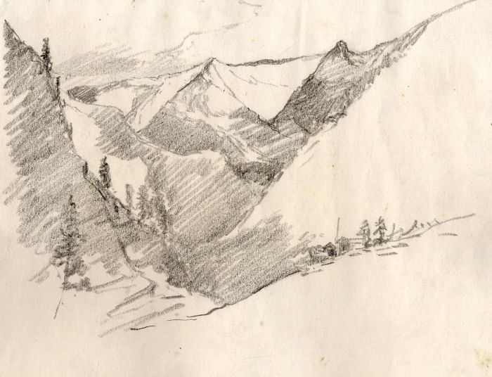 Marcus Adams - Early 20th Century Graphite Drawing, Mountain Landscape