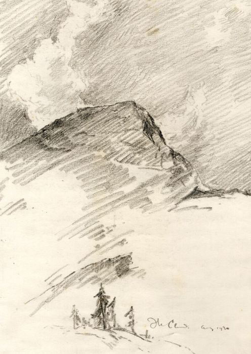Marcus Adams - Early 20th Century Graphite Drawing, Mountain Landscape