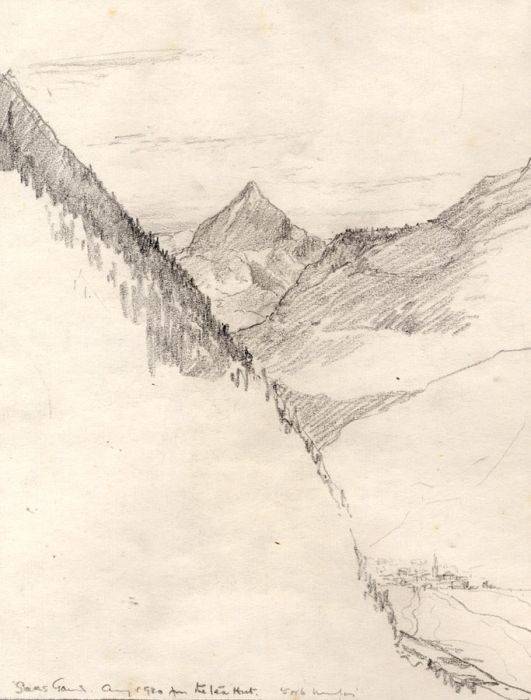 Marcus Adams - Early 20th Century Graphite Drawing, Swiss Mountain Landscape