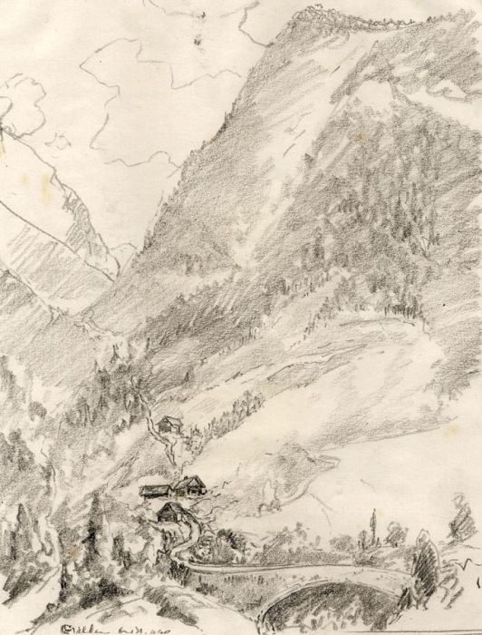Marcus Adams - Early 20th Century Graphite Drawing, Swiss Landscape