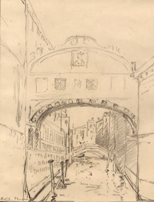 Marcus Adams - Early 20th Century Graphite Drawing, Bridge of Sighs, Venice