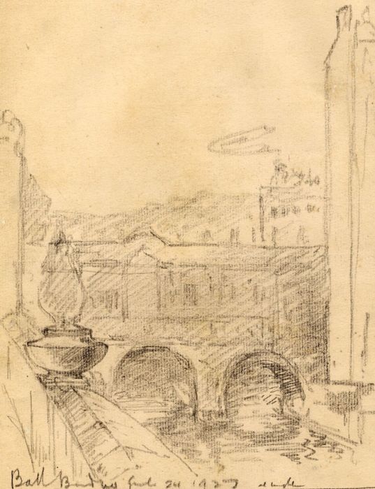 Marcus Adams - 1927 Graphite Drawing, Pultney Bridge, Bath