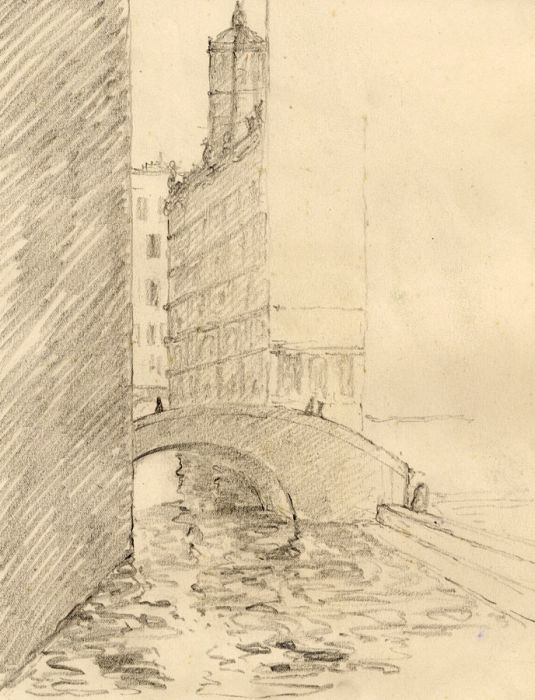 Marcus Adams - 1928 Graphite Drawing, Venice