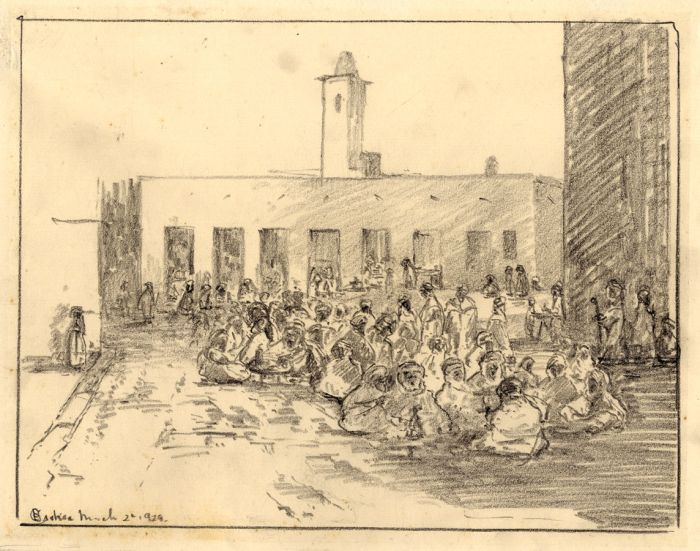Marcus Adams - 1929 Graphite Drawing, St. George's Garden, Algiers