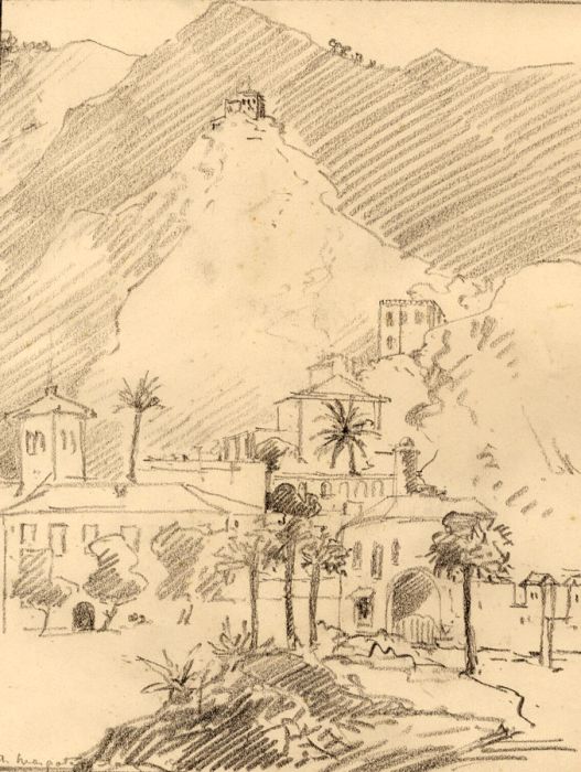 Marcus Adams - 1928 Graphite Drawing, Italian Town