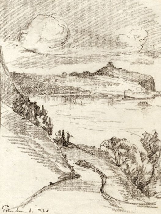 Marcus Adams - 1934 Graphite Drawing, Coastal View