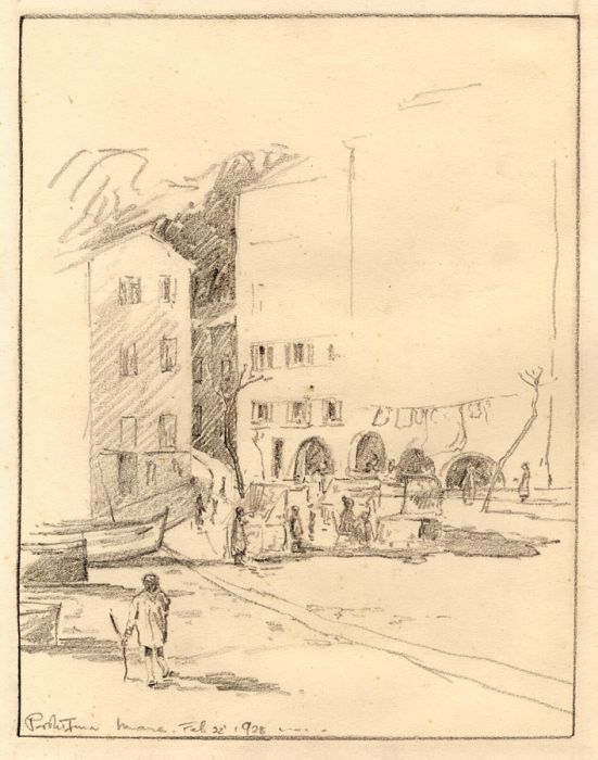 Marcus Adams - 1928 Graphite Drawing, North African Scene