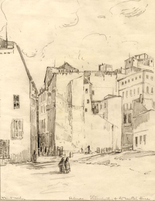 Marcus Adams - Early 20th Century Graphite Drawing, New Post Office, Palma