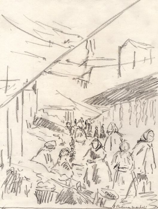 Marcus Adams - Early 20th Century Graphite Drawing, Palma Market