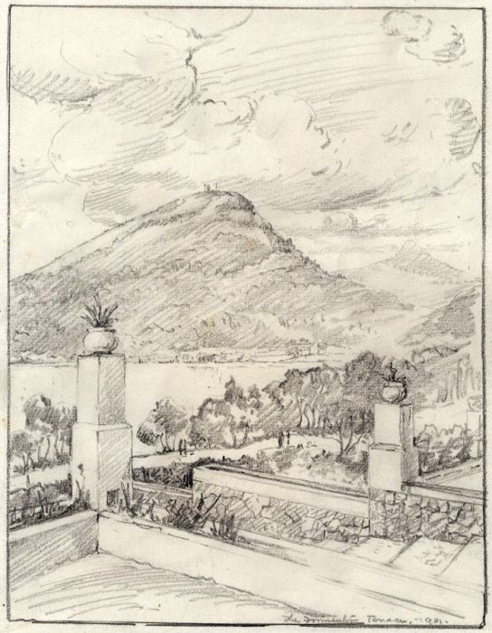 Marcus Adams - 1931 Graphite Drawing, The Formentor