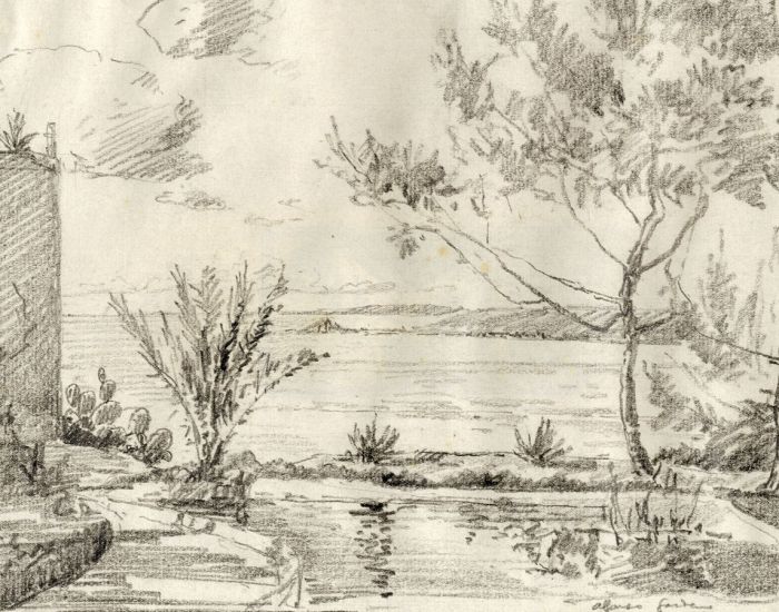Marcus Adams - Early 20th Century Graphite Drawing, Coastal View, Majorca